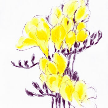 Drawing titled "Yellow Freesia 01" by Tanya Sviatlichnaya, Original Artwork, Pastel