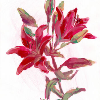 Peinture intitulée "Ruby Lily Sketch" par Tanya Sviatlichnaya, Œuvre d'art originale, Gouache