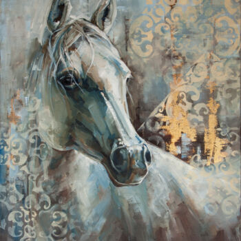 Malarstwo zatytułowany „Blue horse” autorstwa Tanya Vell, Oryginalna praca, Olej Zamontowany na Drewniana rama noszy