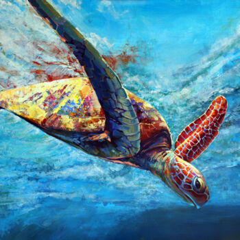 Painting titled "Big turtle" by Tanya Vell, Original Artwork, Acrylic Mounted on Wood Stretcher frame