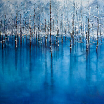 Painting titled "Ise forest" by Tanya Vell, Original Artwork, Oil Mounted on Wood Stretcher frame