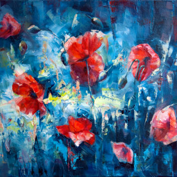 Картина под названием "Red poppies" - Tanya Vell, Подлинное произведение искусства, Масло Установлен на Деревянная рама для…