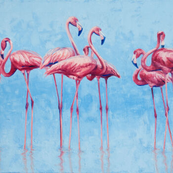 Pintura titulada "Pink flamingos" por Tanya Vell, Obra de arte original, Oleo Montado en Bastidor de camilla de madera