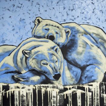 Painting titled "Polar bears" by Tanya Vell, Original Artwork, Oil Mounted on Wood Stretcher frame