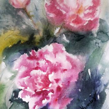 Schilderij getiteld "Peonies" door Tanya Yavorska, Origineel Kunstwerk, Aquarel