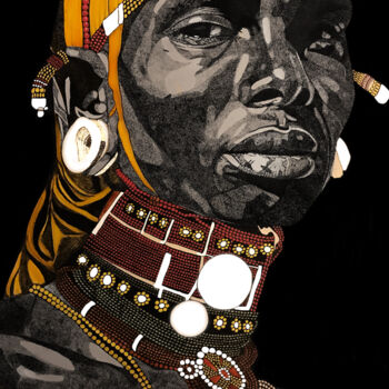 Disegno intitolato "Jeune homme à bijoux" da Tara Shakti, Opera d'arte originale, Inchiostro