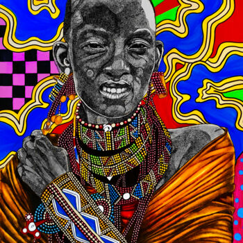 Zeichnungen mit dem Titel "Massai pop" von Tara Shakti, Original-Kunstwerk, Tinte