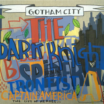 Schilderij getiteld "Gotham city" door Tarek Ben Yakhlef, Origineel Kunstwerk, Acryl