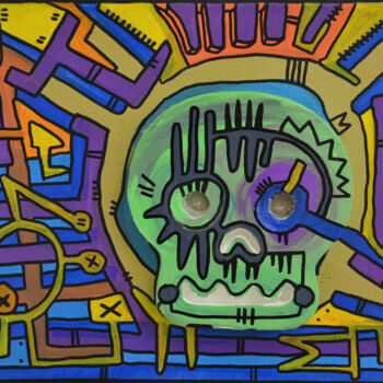 Malerei mit dem Titel "Skull" von Tarek Ben Yakhlef, Original-Kunstwerk, Acryl