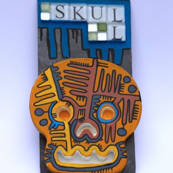 Escultura intitulada "Skull sur ardoise" por Tarek Ben Yakhlef, Obras de arte originais, Acrílico