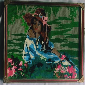 Painting titled "A Young Lady Painti…" by Tariq Aziz, Original Artwork, Embroidery