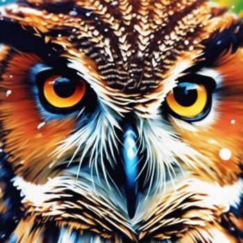Digitale Kunst getiteld "Owl's Gaze" door Tarkanm, Origineel Kunstwerk, AI gegenereerde afbeelding