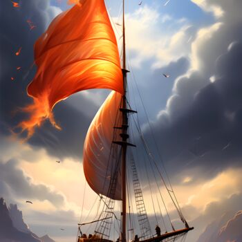 Artes digitais intitulada "Boat in sea" por Tarkanm, Obras de arte originais, Imagem gerada por IA