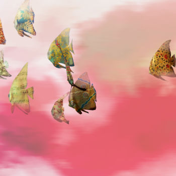 Artes digitais intitulada "Nine batfish wander…" por Tine Aroh, Obras de arte originais, Pintura digital