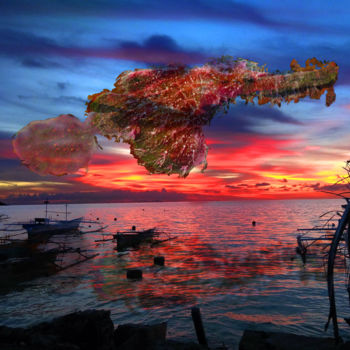 Arts numériques intitulée "Ghost in sunset" par Tine Aroh, Œuvre d'art originale, Photo montage