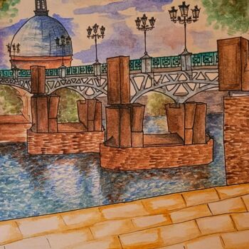 Malarstwo zatytułowany „Pont Toulouse” autorstwa Tarsila Ximenes, Oryginalna praca, Akwarela