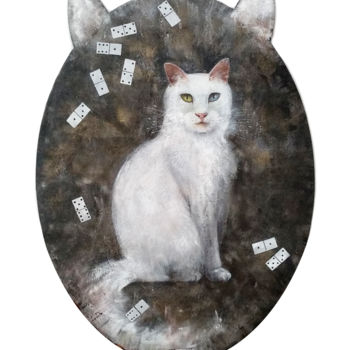 Painting titled "white cat" by Natalia Klimenko, Original Artwork, Acrylic