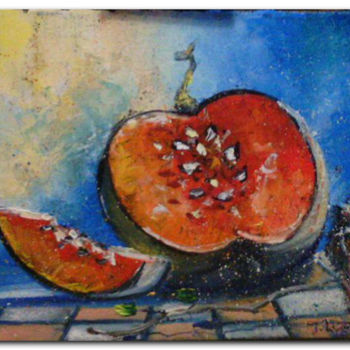 Painting titled ""Sparrow and pumpki…" by Tasha Leo, Original Artwork, Oil