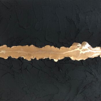 Peinture intitulée "Golden Stream in Bl…" par Tasha Ozkul, Œuvre d'art originale, Ciment Monté sur Châssis en bois