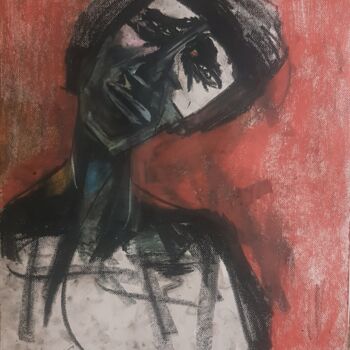 Schilderij getiteld "Oppressed man" door Tashfeen Rizwan, Origineel Kunstwerk, Pastel