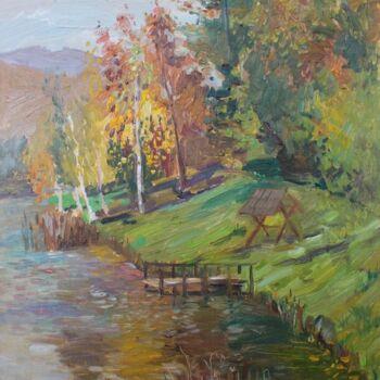 Painting titled "The lake" by Tatiana Gliadchenko, Original Artwork, Oil