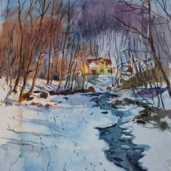 Pittura intitolato "Winter" da Tatiana Gliadchenko, Opera d'arte originale, Acquarello