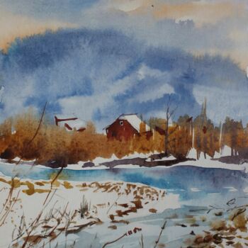 Painting titled "Icy winter" by Tatiana Gliadchenko, Original Artwork, Watercolor
