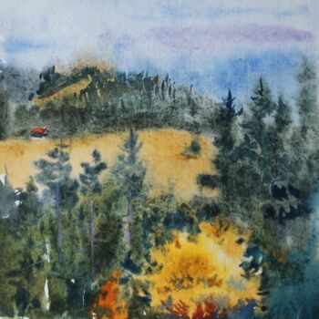 Pintura titulada "Carpathian Mountains" por Tatiana Gliadchenko, Obra de arte original, Acuarela