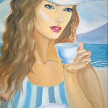 Pittura intitolato "Coffee by the sea" da Tatiana Lazdovskaia, Opera d'arte originale, Olio