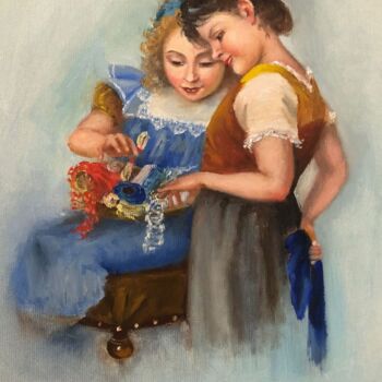 Pintura titulada "Девочки занимающиес…" por Tatiana Rykova (Rosa), Obra de arte original, Oleo