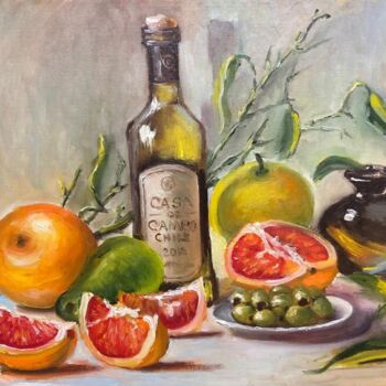 Painting titled "Натюрморт с фруктами" by Tatiana Rykova (Rosa), Original Artwork, Oil