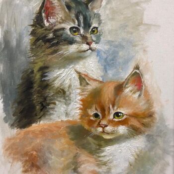 Painting titled "Кошки" by Tatiana Rykova (Rosa), Original Artwork, Oil