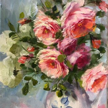 Peinture intitulée "Натюрморт розы в ва…" par Tatiana Rykova (Rosa), Œuvre d'art originale, Huile