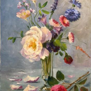 Schilderij getiteld "Цветочный" door Tatiana Rykova (Rosa), Origineel Kunstwerk, Olie