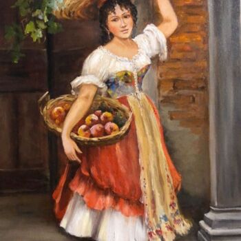 Schilderij getiteld "Девушка с виноградом" door Tatiana Rykova (Rosa), Origineel Kunstwerk, Olie