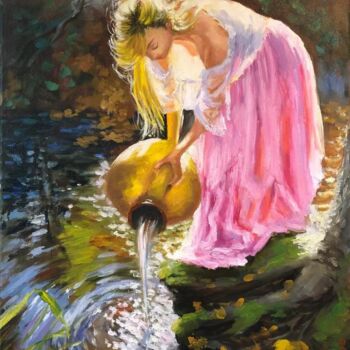Peinture intitulée "Девушка у пруда" par Tatiana Rykova (Rosa), Œuvre d'art originale, Huile