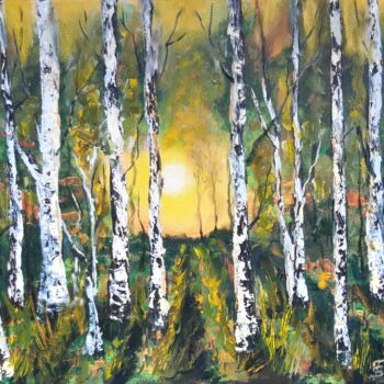 Schilderij getiteld "Birch Trees Oil Pai…" door Tatiana Sorochan, Origineel Kunstwerk, Olie