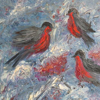 Schilderij getiteld "Birds bullfinches p…" door Tatiana Sorochan, Origineel Kunstwerk, Olie