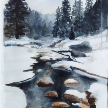Картина под названием "Зимний лес" - Татьяна Токарева, Подлинное произведение искусства, Акварель