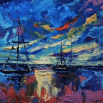 Pintura titulada "Яхты в море" por Tatiana Verevka, Obra de arte original, Oleo
