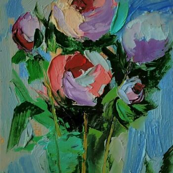 Картина под названием "Цветы" - Татьяна Веревка, Подлинное произведение искусства, Масло
