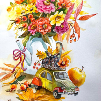 Painting titled "autumn bouquet wate…" by Tatyana Ustyantseva, Original Artwork, Watercolor