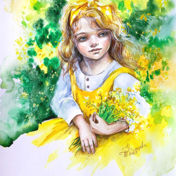 Malarstwo zatytułowany „Girl watercolor pai…” autorstwa Tatyana Ustyantseva, Oryginalna praca, Akwarela