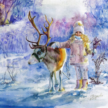 Картина под названием "Winter watercolor l…" - Tatyana Ustyantseva, Подлинное произведение искусства, Акварель