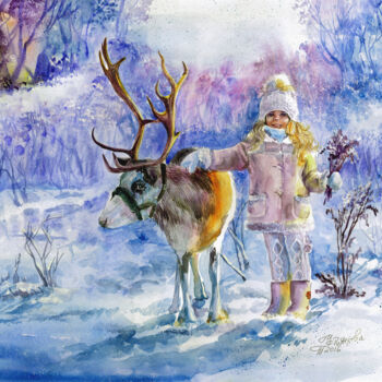 Peinture intitulée "Winter watercolor l…" par Tatyana Ustyantseva, Œuvre d'art originale, Aquarelle