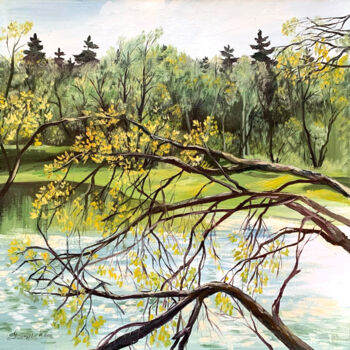 Painting titled "Green Coast" by Tatyana Ustyantseva, Original Artwork, Oil