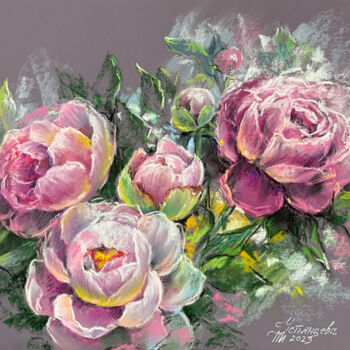 Painting titled "Peonies" by Tatyana Ustyantseva, Original Artwork, Pastel