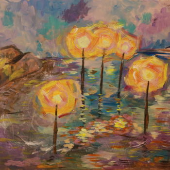 Peinture intitulée "Lights on the water…" par Tata Chuzhekova, Œuvre d'art originale, Acrylique