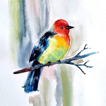 Peinture intitulée "Songbird" par Tata Vo, Œuvre d'art originale, Aquarelle