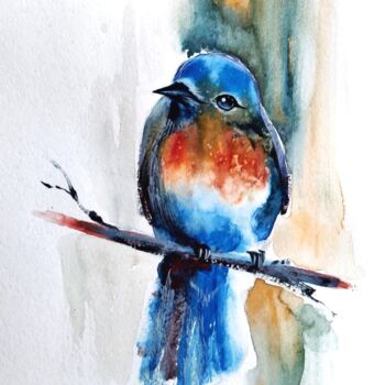 Painting titled "Little bird" by Tata Vo, Original Artwork, Watercolor